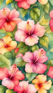 Watercolor Hibiscus Flower background aesthetic wallpaper illustration 3