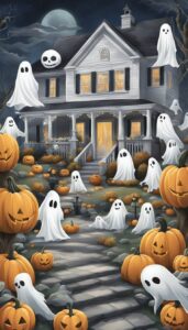 White Halloween Decoration Aesthetic Background Illustration Wallpaper 1