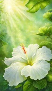 White Hibiscus Flower background aesthetic wallpaper illustration 2