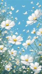 White Romantic Flowers aesthetic wallpaper background illustration 2