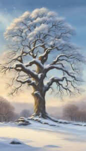 Winter oak tree background wallpaper illustration 1