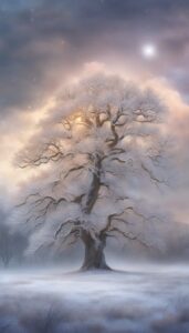 Winter oak tree background wallpaper illustration 2