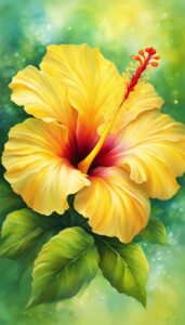 Yellow Hibiscus Flower background aesthetic wallpaper illustration 3