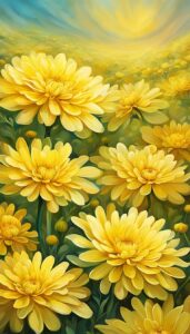 Yellow Mum Chrysanthemum flower background aesthetic wallpaper illustration 3