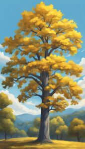 Yellow oak tree background wallpaper illustration 1