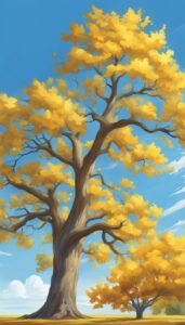 Yellow oak tree background wallpaper illustration 2