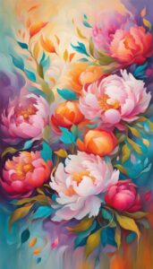 abstract art peonies flowers background wallpaper illustration 4