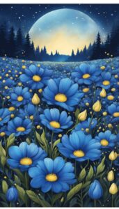 blue Romantic Flowers aesthetic wallpaper background illustration 1