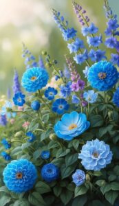 blue Romantic Flowers aesthetic wallpaper background illustration 4