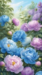 blue peonies flowers background wallpaper illustration 3