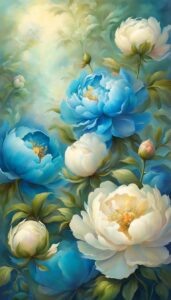 blue peonies flowers background wallpaper illustration 4