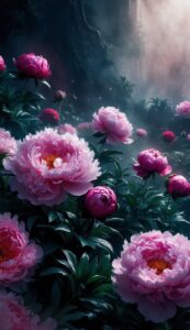 dark peonies flowers background wallpaper illustration 2