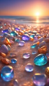 glass crystal pebbles on the beach background wallpaper 6