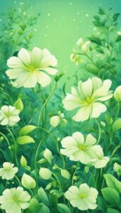 green Romantic Flowers aesthetic wallpaper background illustration 1