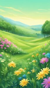 green Romantic Flowers aesthetic wallpaper background illustration 2