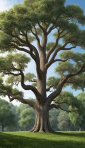 green oak tree background wallpaper illustration 2