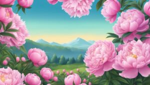 landscape pink peonies flowers background wallpaper illustration 2