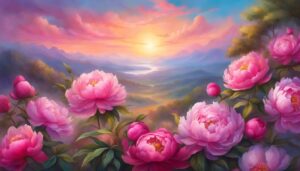 landscape pink peonies flowers background wallpaper illustration 3