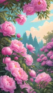 pink peonies flowers background wallpaper illustration 3