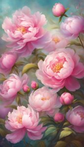 pink peonies flowers background wallpaper illustration 4