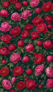 red peonies flowers background wallpaper illustration 1