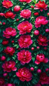 red peonies flowers background wallpaper illustration 2