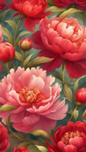 red peonies flowers background wallpaper illustration 4