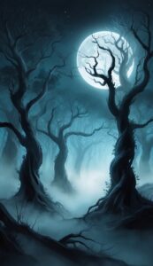 spooky foggy background wallpaper illustration 2