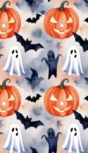 watercolor Halloween Pattern Background Illustrations Wallpaper 2