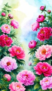 watercolor peonies flowers background wallpaper illustration 2