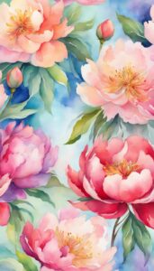 watercolor peonies flowers background wallpaper illustration 5