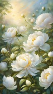 white peonies flowers background wallpaper illustration 4