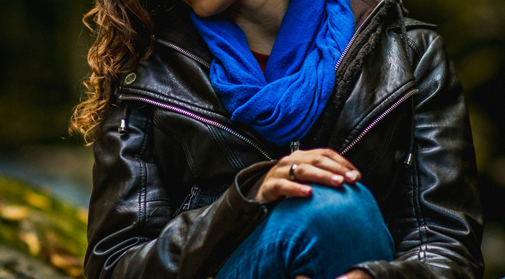 woman wearing leather jacket