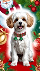 Bichon Frise with Bells Christmas background phone wallpaper