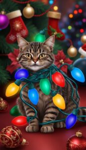 Cat in Christmas Lights background wallpaper