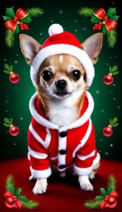 Chihuahua in Candy Cane Suit Christmas background phone wallpaper