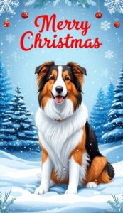 Collie under Snowflakes Christmas background phone wallpaper