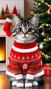 Cute Cat in Christmas Sweater background wallpaper