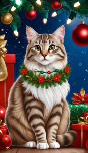 Elegant Cat with Holiday Garland Christmas background wallpaper