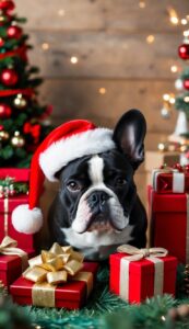 Festive French Bulldog Christmas background phone wallpaper