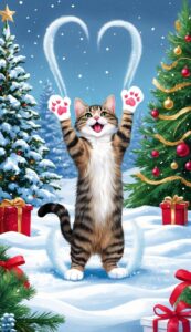 Funny Cat Making Snow Angels Christmas background wallpaper