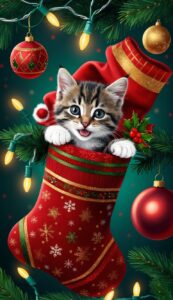 Kitten in Christmas Stocking background wallpaper