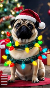 Pug in Christmas Lights background phone wallpaper