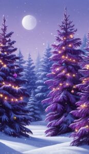 Purple Frosted Pines Christmas Phone Wallpaper