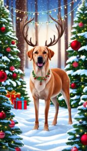 Reindeer Labrador Retriever Christmas background phone wallpaper