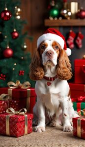 Spotted Christmas Spaniel background phone wallpaper