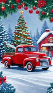 Vintage Truck Red Christmas Phone Wallpaper