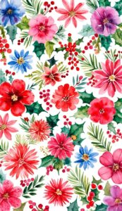 Watercolor Christmas Flowers background 3