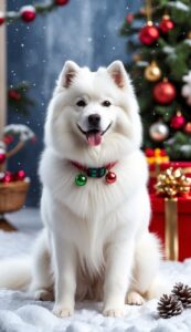 Winter White Samoyed Christmas background phone wallpaper