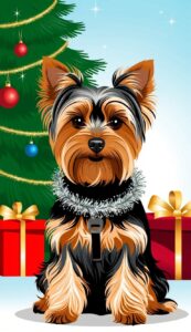 Yorkshire Terrier with Tinsel Christmas background phone wallpaper